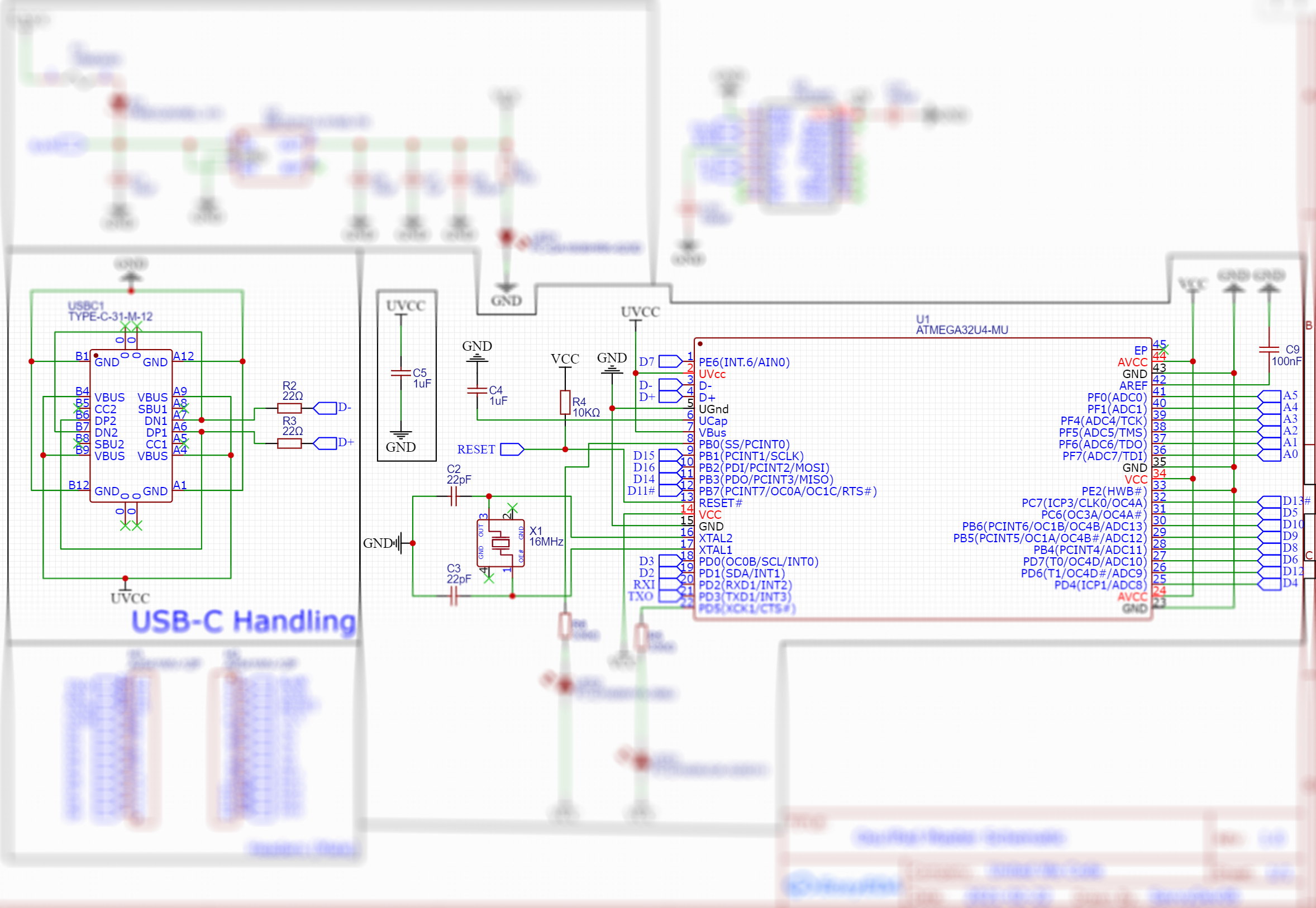 The in-development schematic of the new board (with the ATMEGA 32U4-MU Microcontroller built-in)